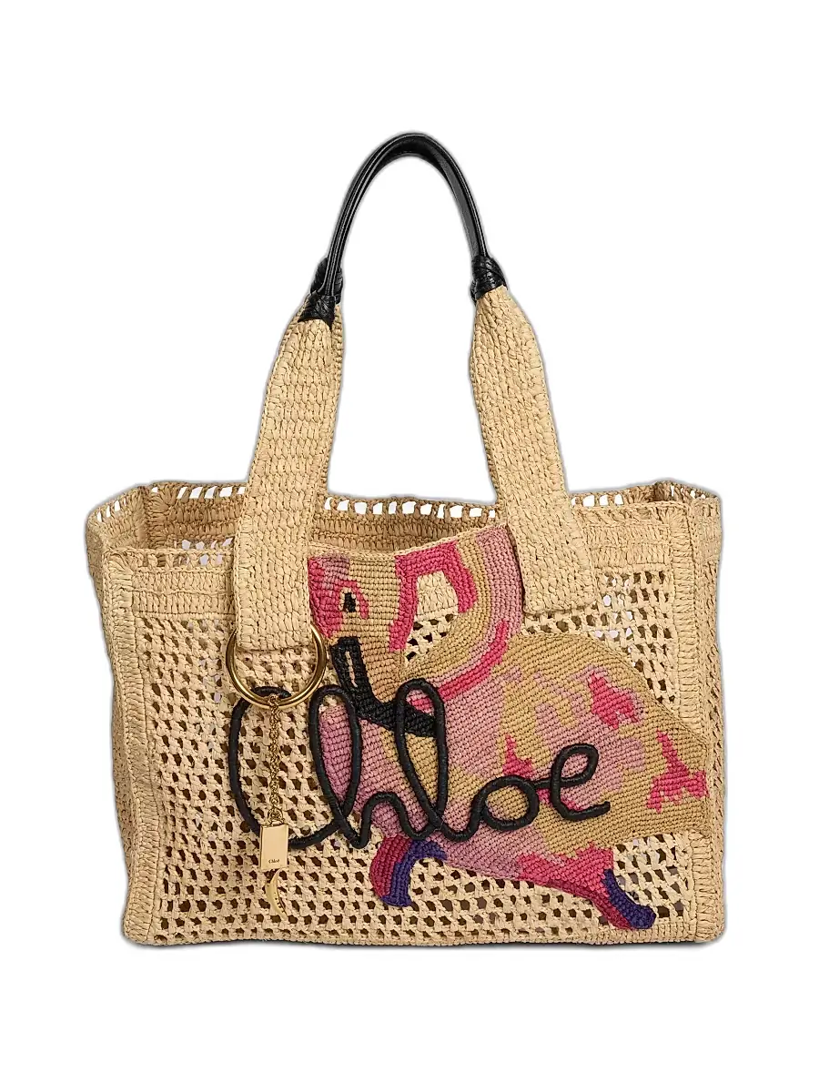 Chloé Women's Summer Banana Embroidered Raffia Tote Bag - Multicolor Beige