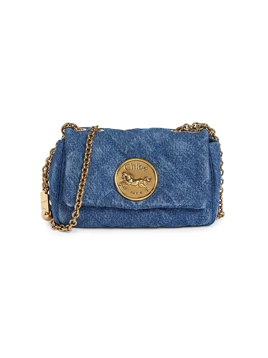 Chloé Women's Heritage Logo Emblem Denim Shoulder Bag - Ashes Blue
