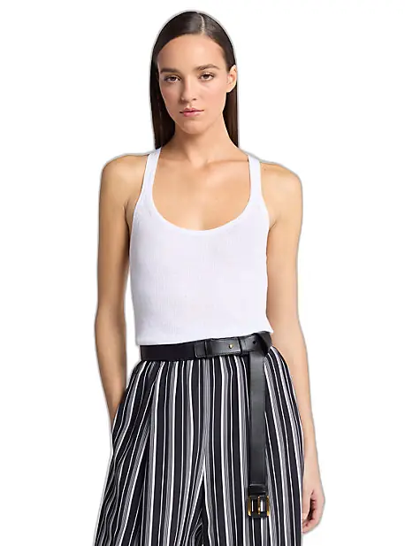 Michael Kors Collection Ribbed Superfine Linen and Cotton Tank Top