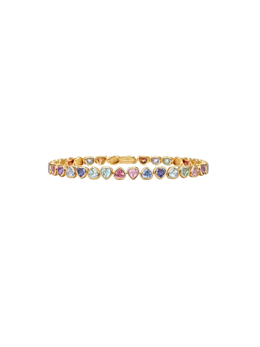 Wish Fine Jewelry 10.66ct Multi Sapphire 14K Gold Heart Tennis Bracelet