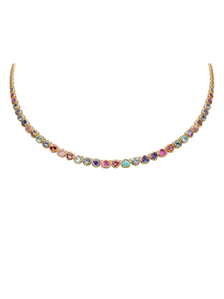 Wish Fine Jewelry 23.81ct Multi Sapphire 14K Gold Heart Necklace