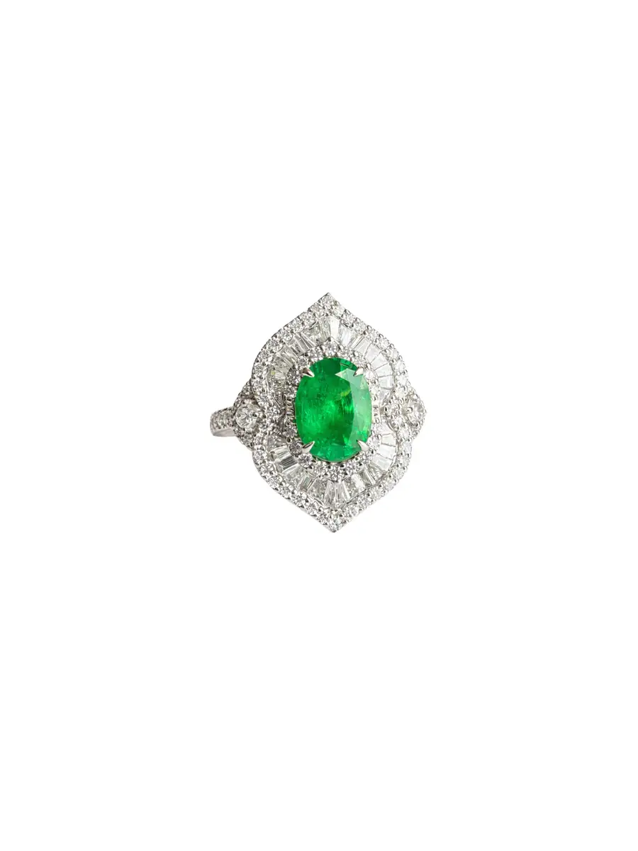 Wish Fine Jewelry 3.73 Diamond Emerald 18K Gold Statement Ring