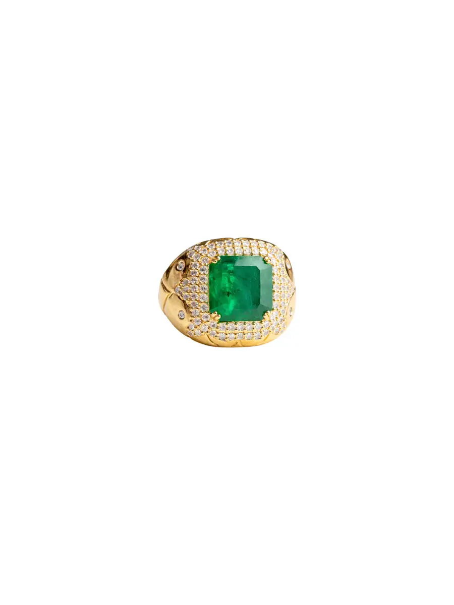 Wish Fine Jewelry 4.33ct Diamond Emerald 14K Gold Halo Cocktail Ring