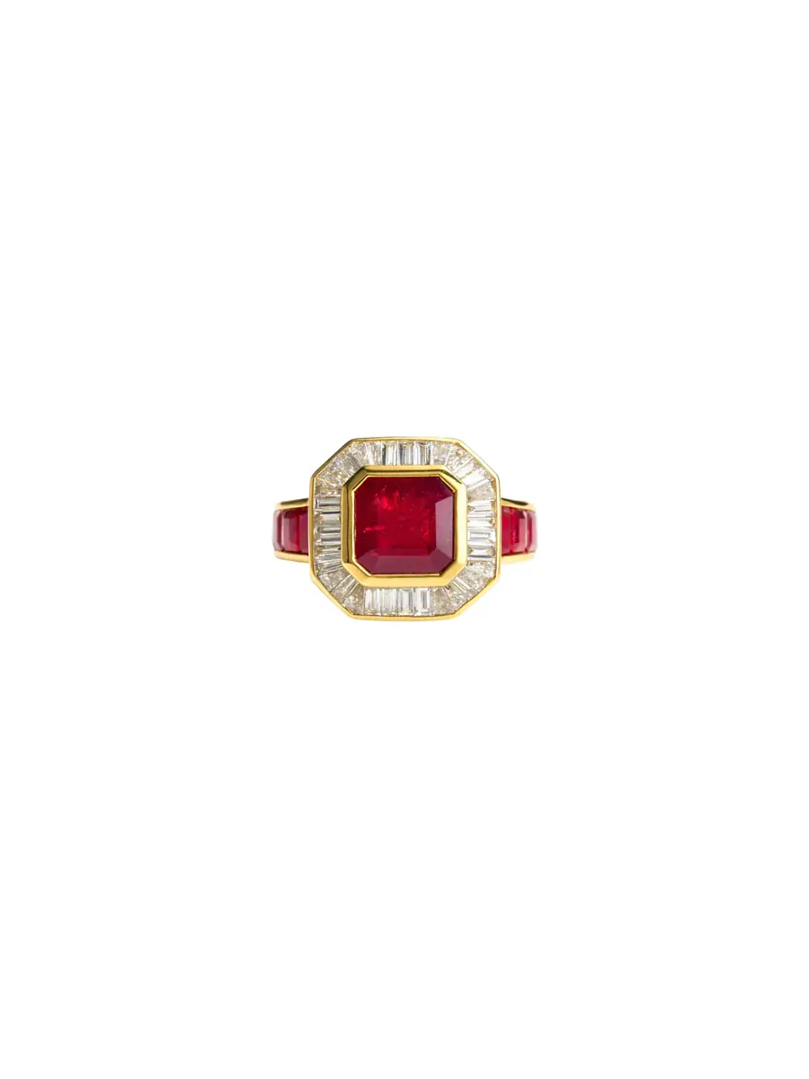 Wish Fine Jewelry 6.66ct Diamond Ruby 14K Gold Bezel Ring