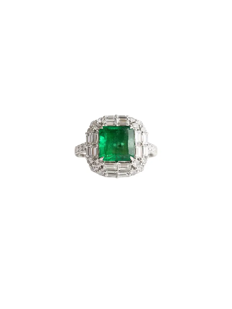 Wish Fine Jewelry 6.82ct Diamond Emerald 18K Gold Halo Cocktail Ring