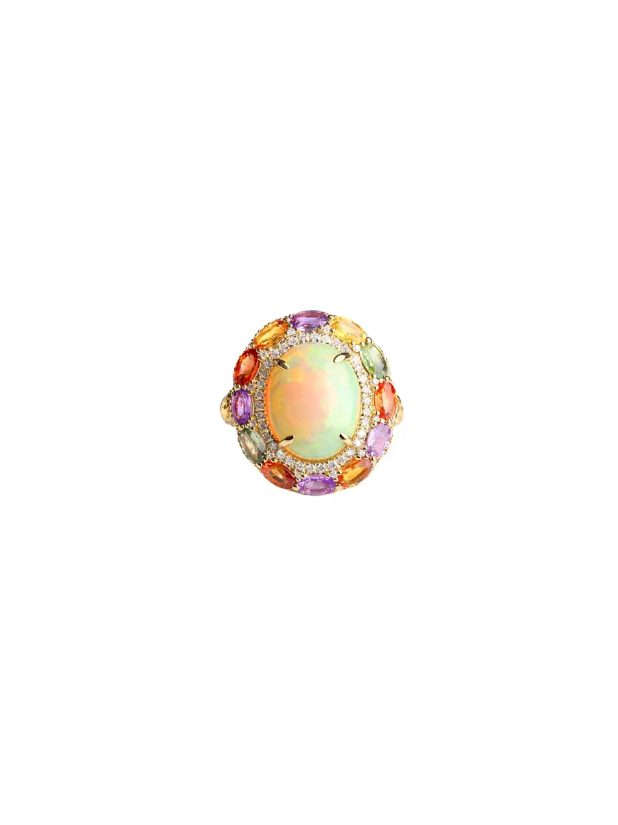 Wish Fine Jewelry 9.59ct Diamond Opal Sapphire 14K Gold Cocktail Ring
