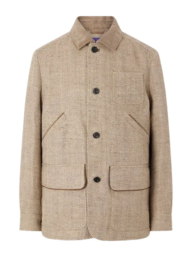 Ralph Lauren Purple Label Corduroy and Suede-Trimmed Herringbone Linen Field Jacket - Men