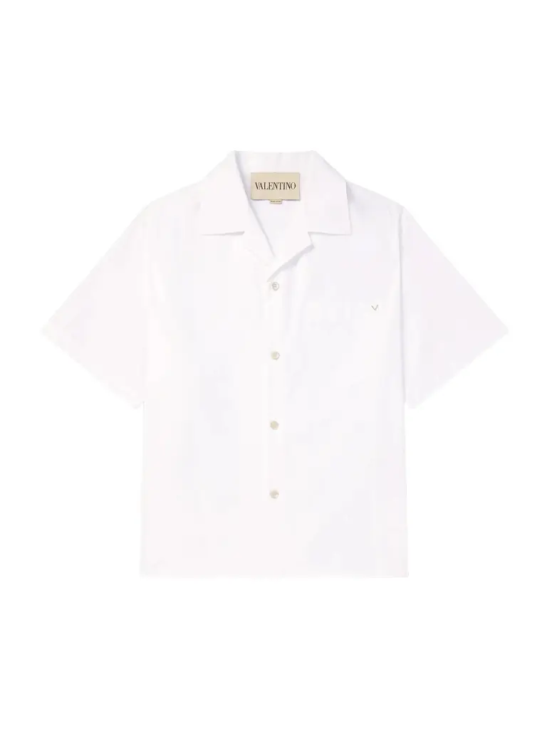 Valentino Garavani Camp-Collar Logo-Embellished Cotton-Poplin Shirt - Men