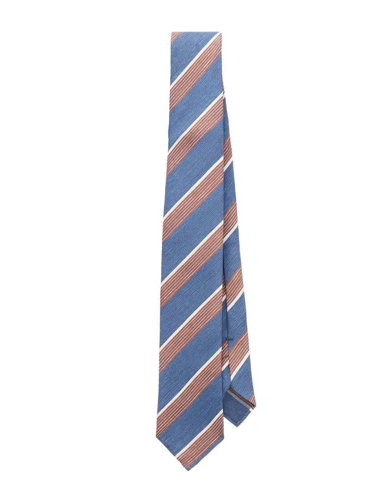 De Petrillo 7cm Striped Silk and Linen-Blend Tie - Men