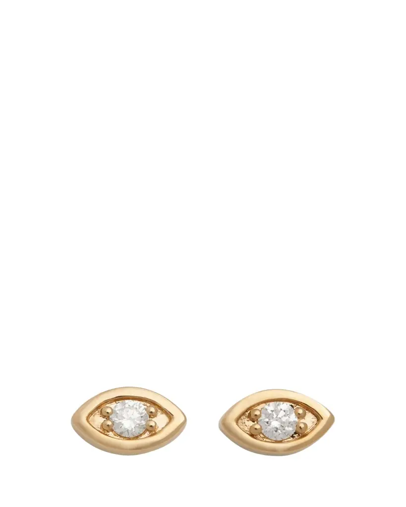 Sydney Evan 14k Yellow Gold Large Marquis Evil Eye Stud Earrings
