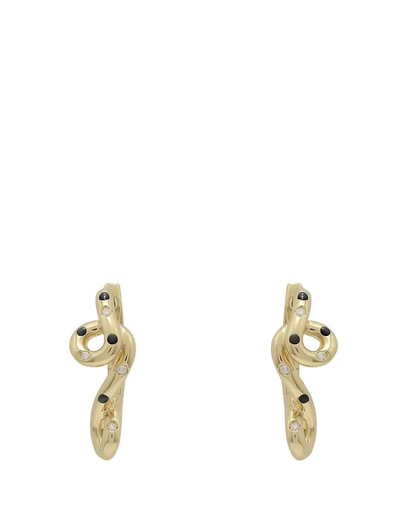 Bea Bongiasca 9K Gold Diamond and Black Enamel Polka Dot Earrings