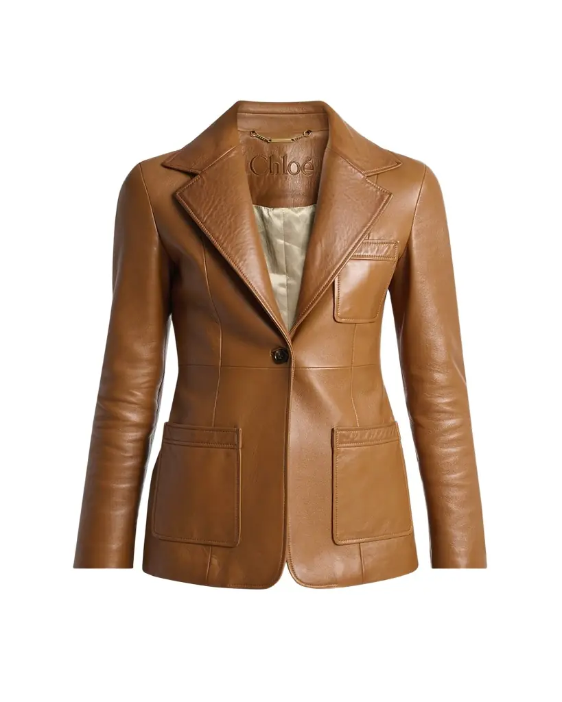 Chloe Slouch Leather Belted Single-Breasted Jacket