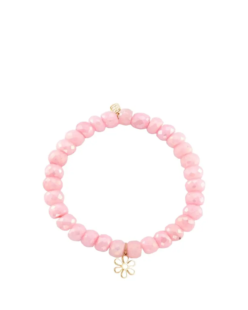 Sydney Evan 14K Gold Daisy on Pink Grapolite Beaded Bracelet