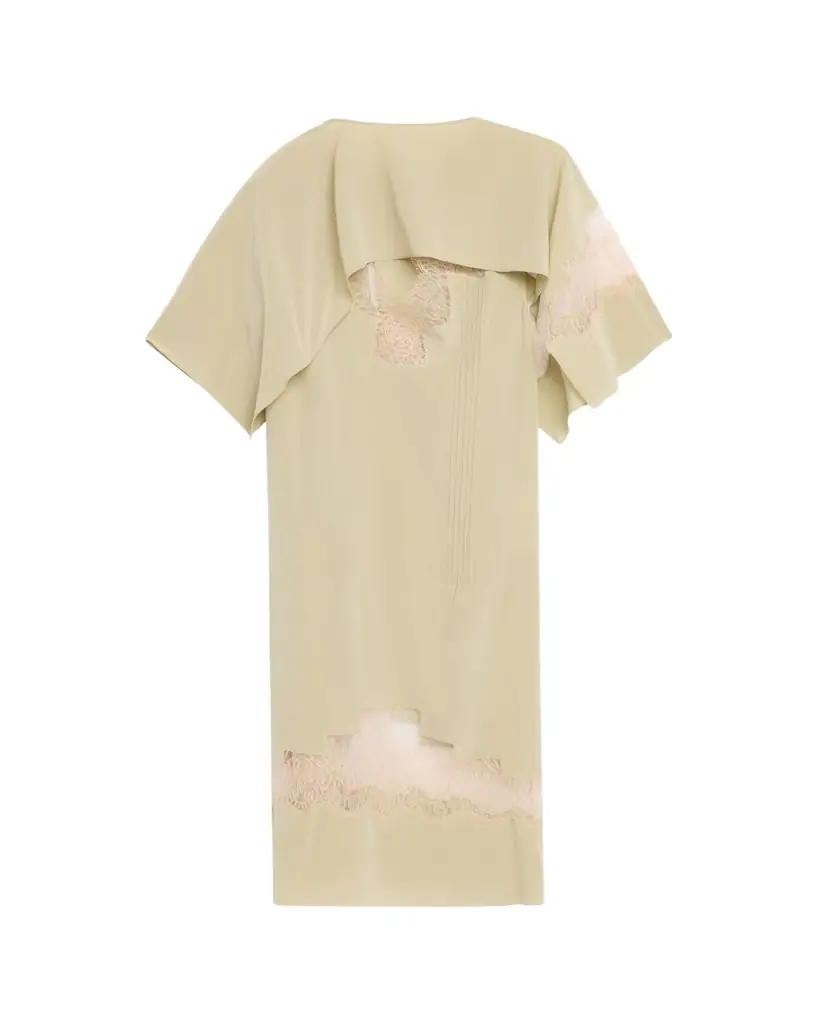 Ferragamo Lace-Inset Envers Silk Capelet Midi Dress