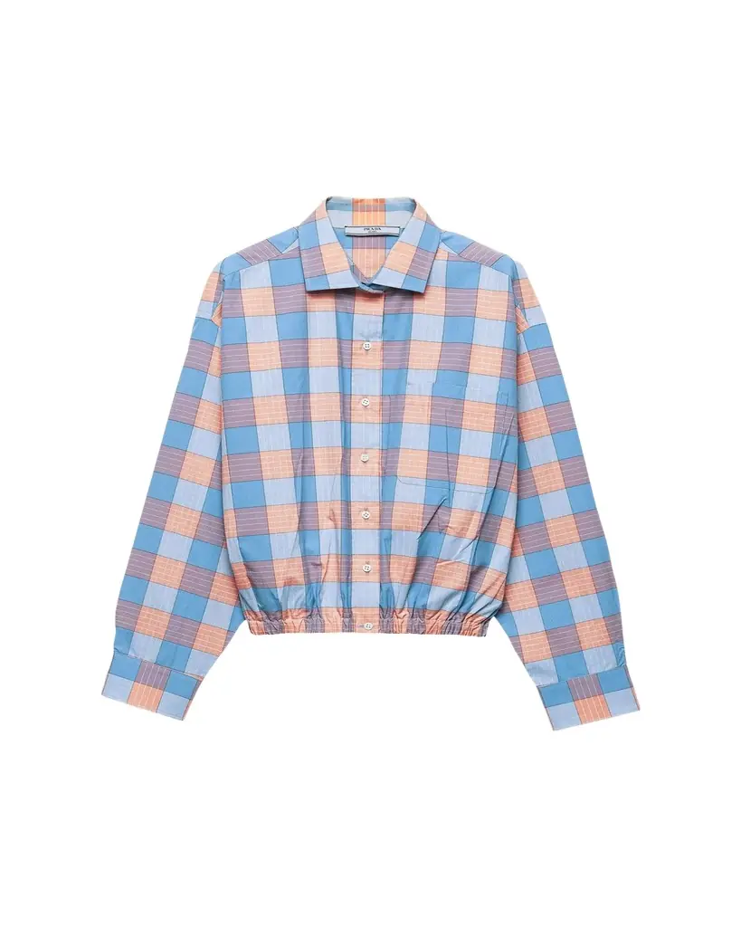 Prada Gathered Check Popeline Button-Down Shirt