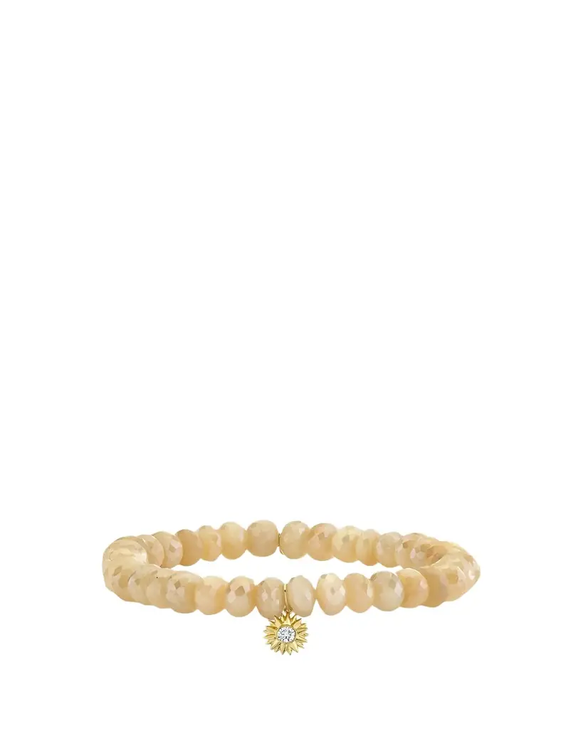 Sydney Evan 14K Gold Diamond Sunburst on Mystic Sand Moonstone Bracelet