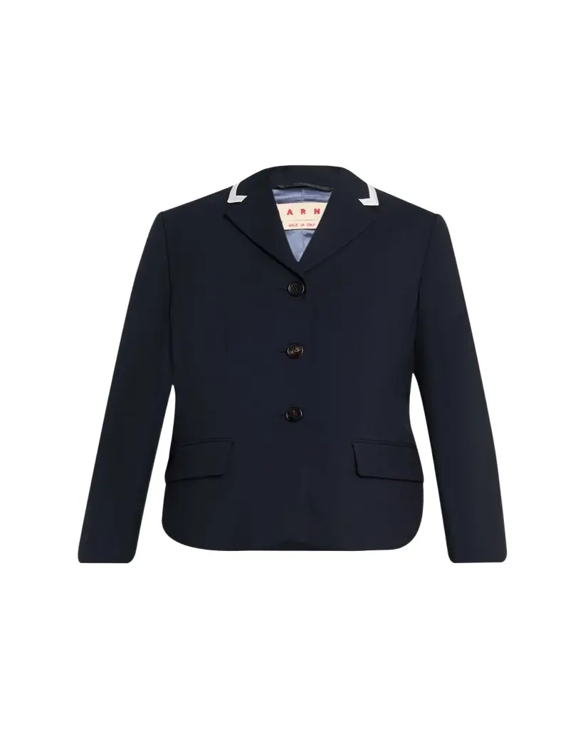 Marni Contrast Ribbed Lapel Single-Breasted Blazer Jacket