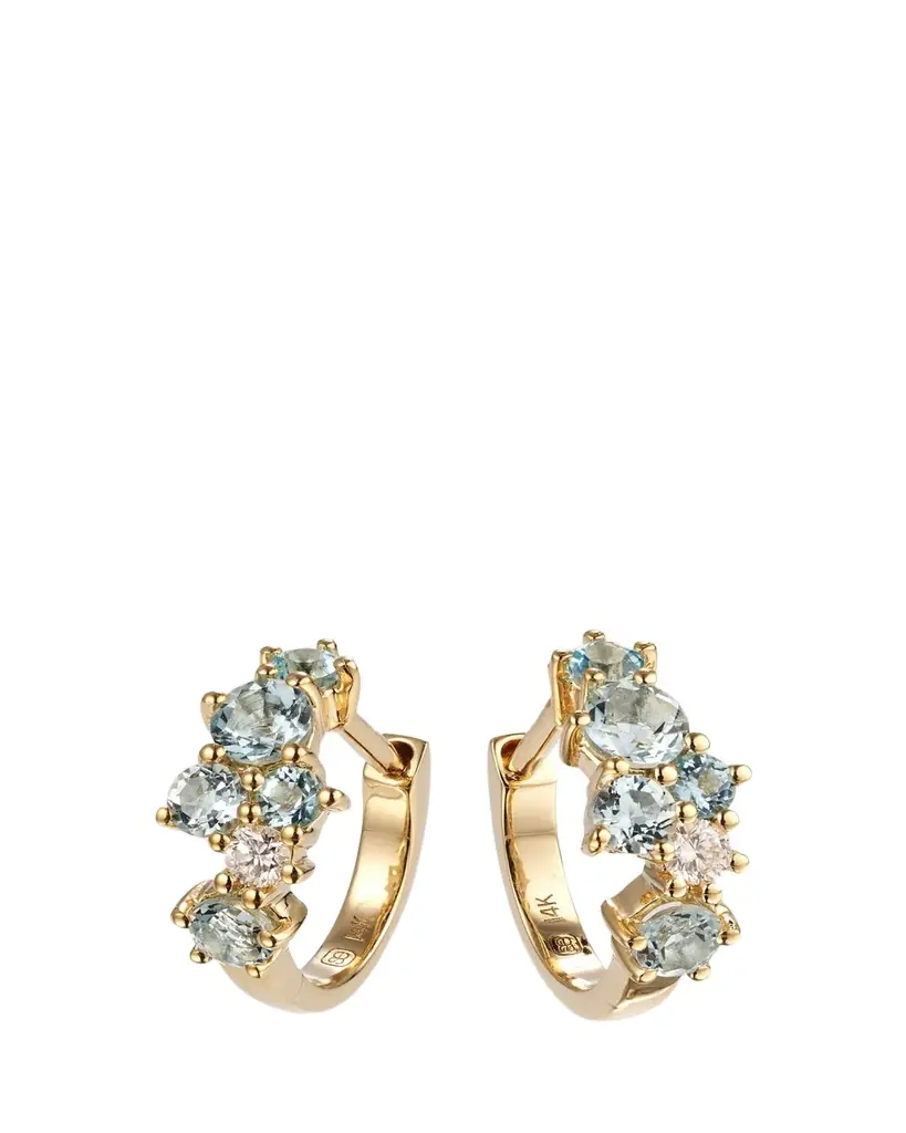 Sydney Evan 14K Gold Diamond and Aquamarine Cocktail Huggie Earrings
