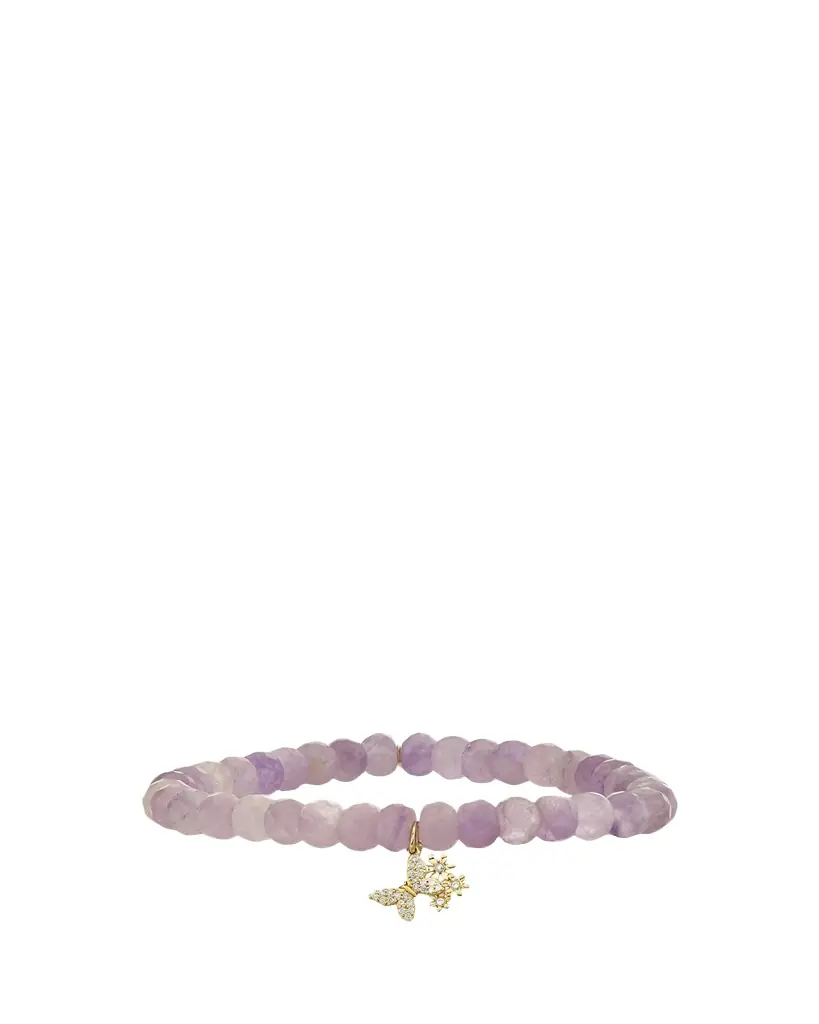 Sydney Evan 14K Gold Diamond Butterfly Daisy Cluster on Lavender Amethyst Bracelet