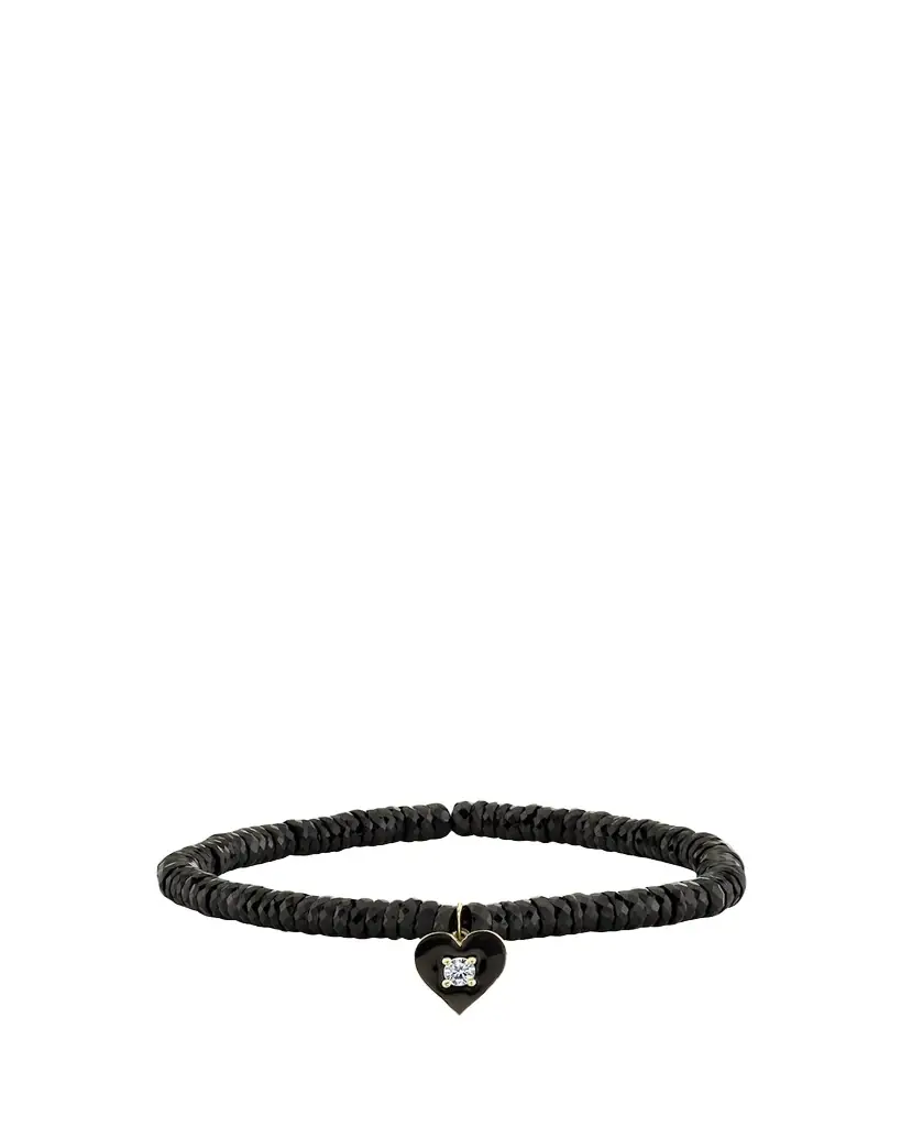 Sydney Evan 14K Diamond Heart on Black Spinel Stretch Bracelet