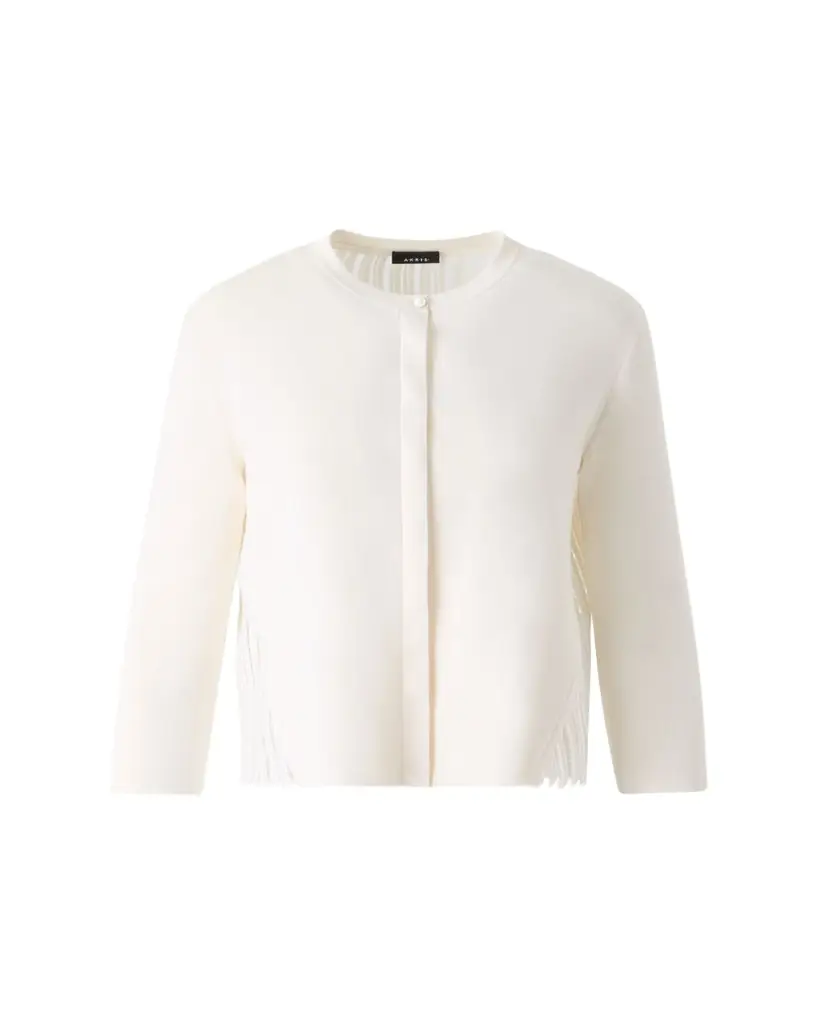 Akris Wave Guipure Silk Knit Crewneck Cardigan