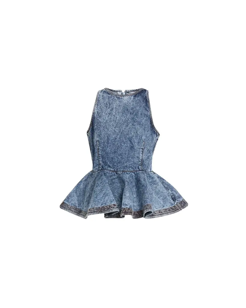 ALAIA Sleeveless Denim Peplum Top