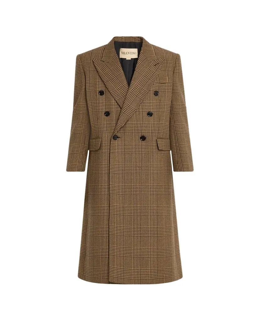 Valentino Garavani Men's Double-Breasted Glen Plaid Wool Coat