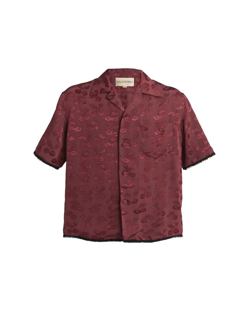 Valentino Garavani Men's Viscose Cherryfic Jacquard Bowling Shirt