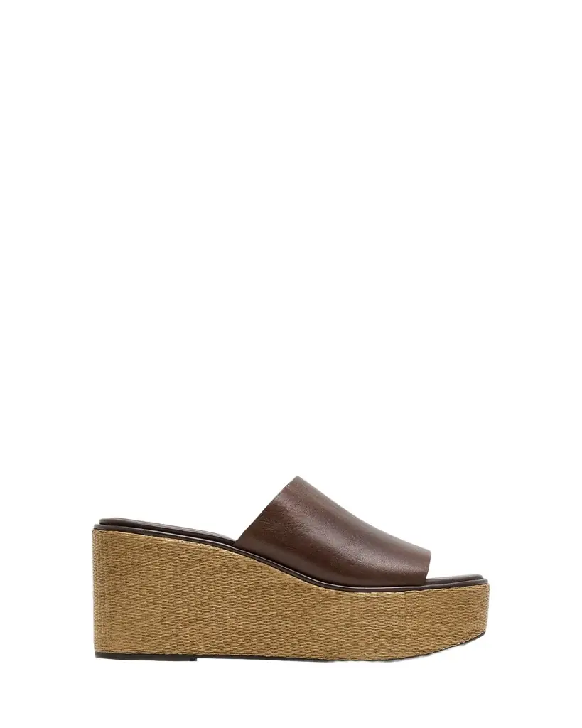 Brunello Cucinelli 80mm Leather and Raffia Platform Sandals