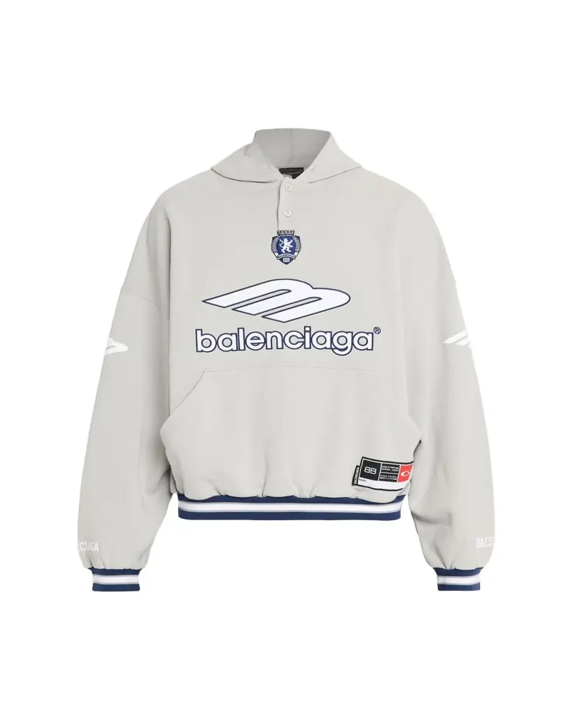 Balenciaga Men's 3B Football Fleece Polo Hoodie