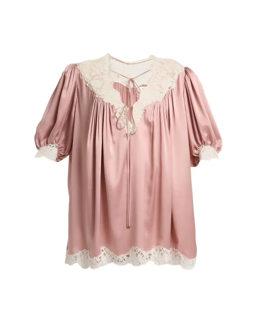 Chloe Lace-Trim Short-Sleeve Satin Mini Dress