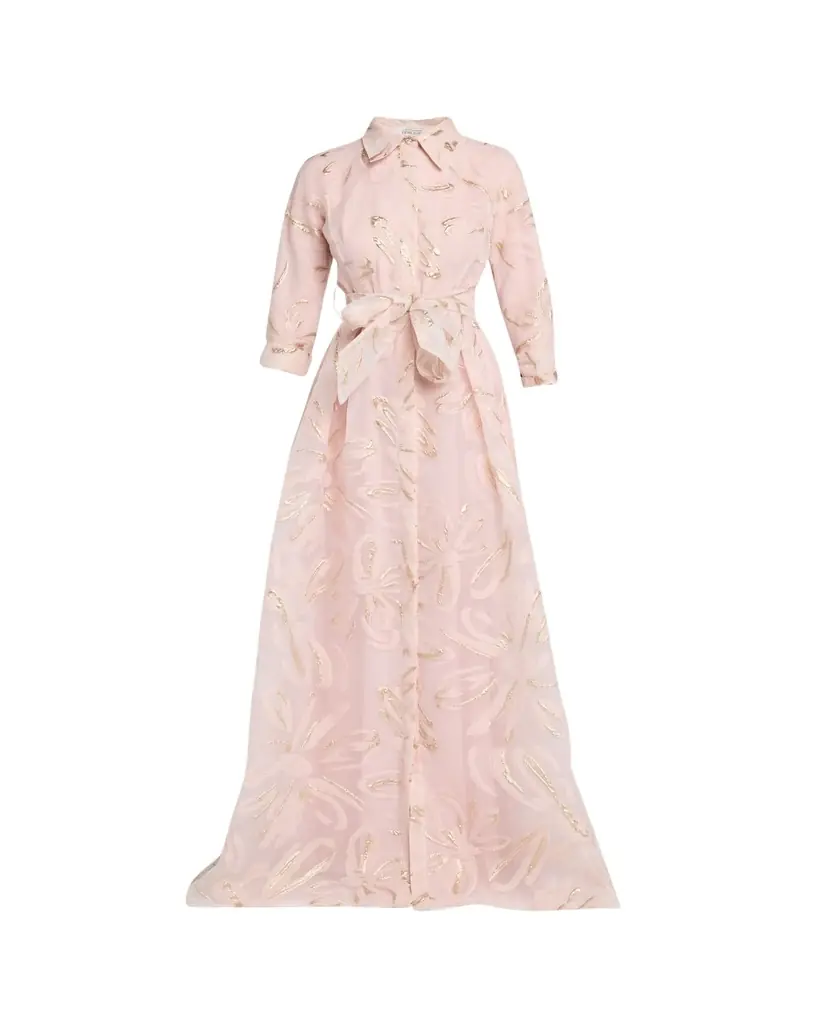 Rickie Freeman for Teri Jon Metallic Organza Jacquard Shirt Gown