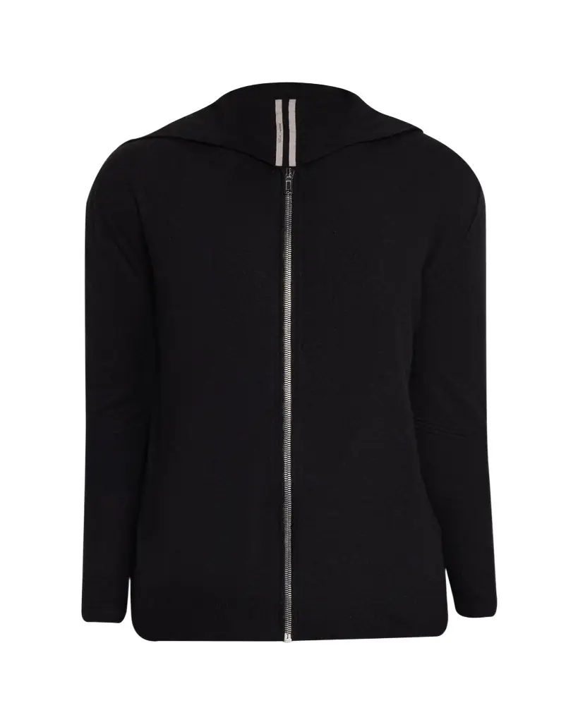 Rick Owens Men's Black Boiled Cashmere Zip-Front Hoodie