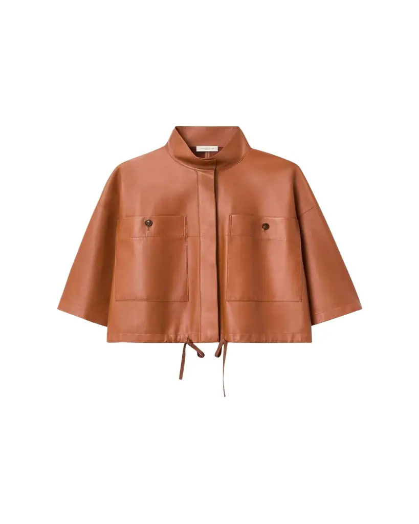 Lafayette 148 New York Oversized Cropped Leather Shirt Jacket
