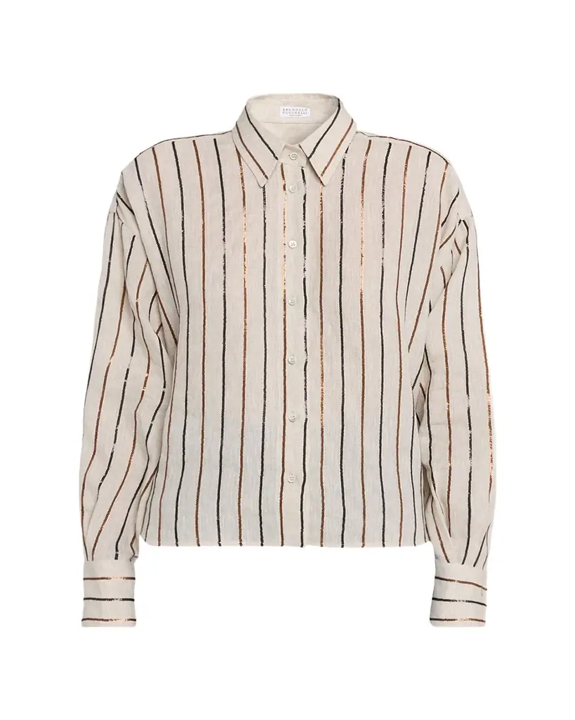 Brunello Cucinelli Sequin Striped Linen Shirt
