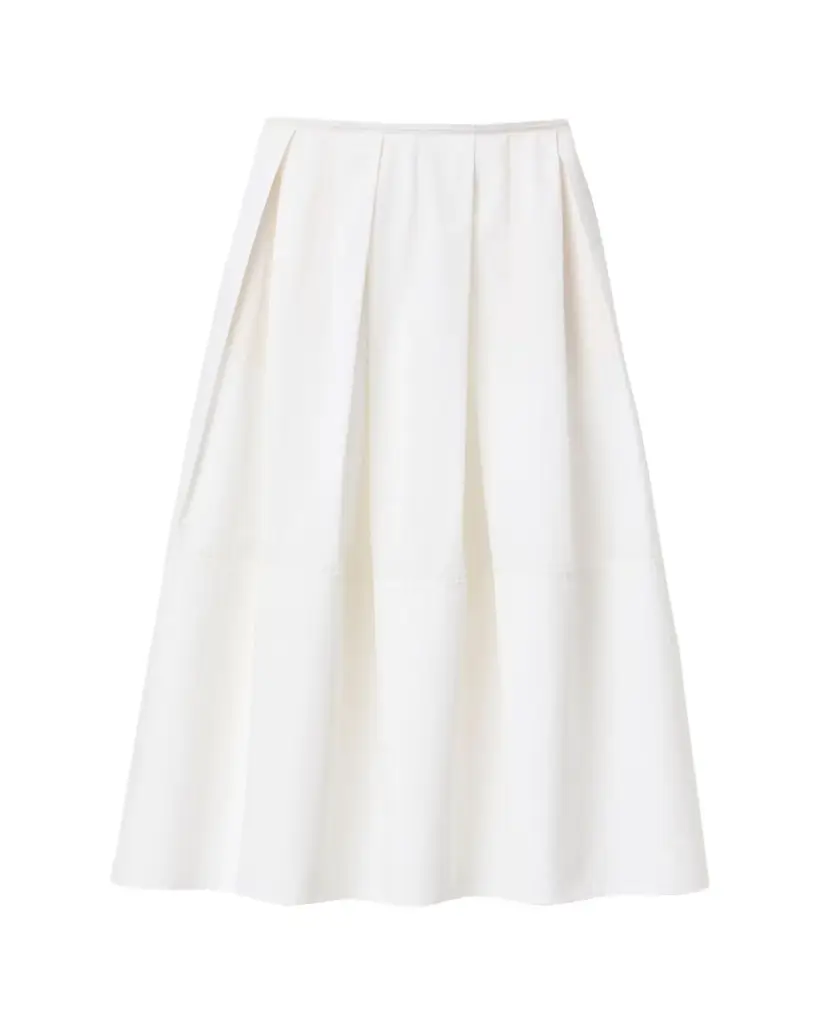 Lafayette 148 New York Pleated Organic Cotton Poplin Midi Skirt