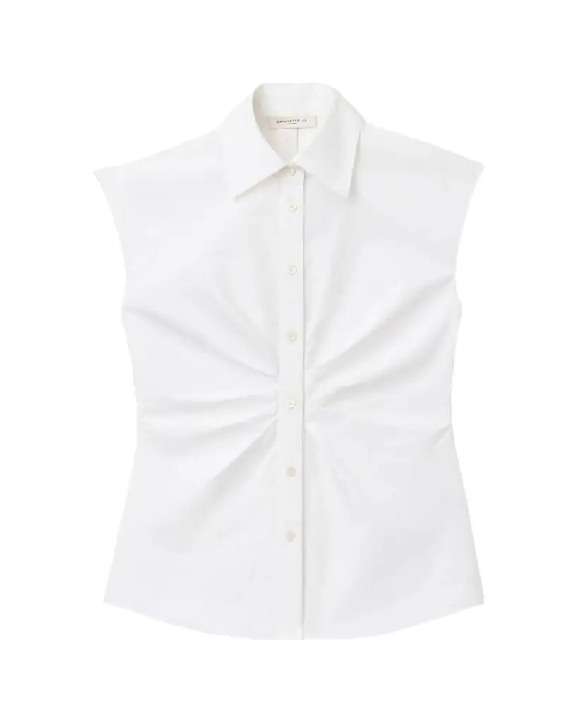 Lafayette 148 New York Pleated-Front Organic Cotton Poplin Shirt