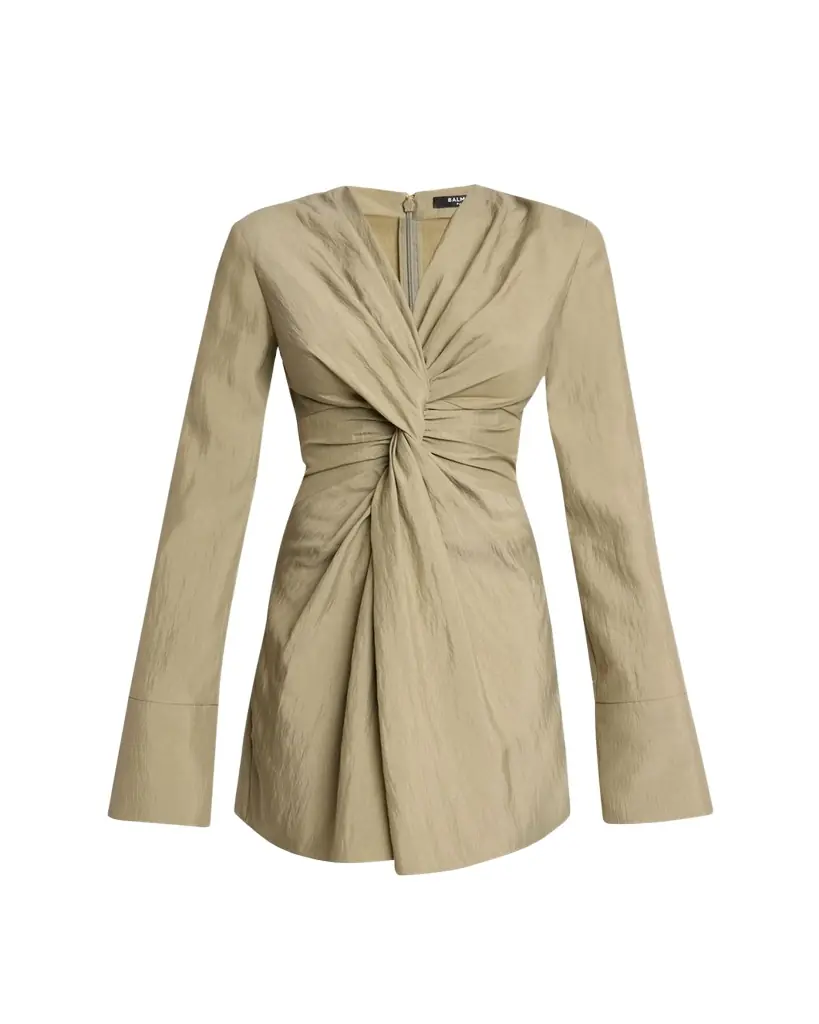 Balmain Long Sleeve Twist Detail Mini Dress