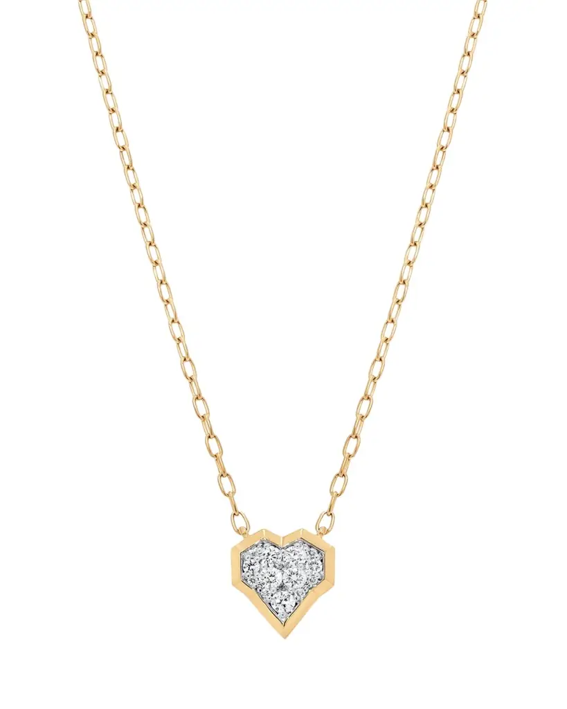 Sara Weinstock Honey Comb 18K Gold & Diamond Heart Necklace
