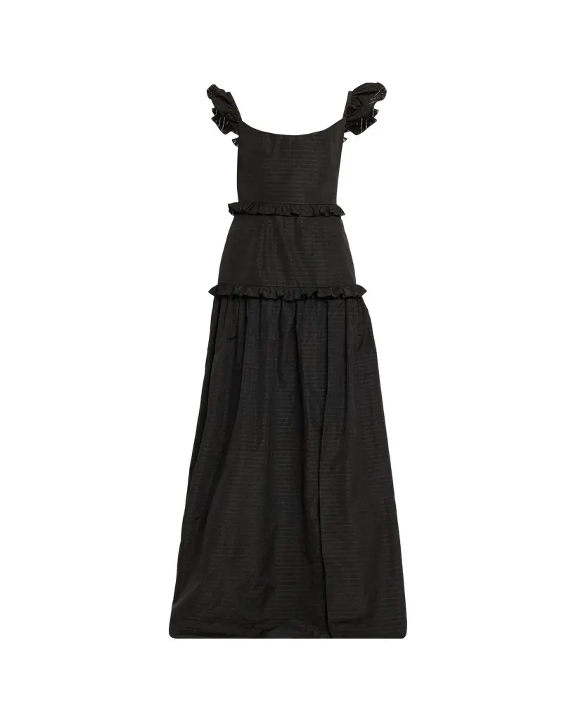 Markarian Arabella Ruffle Sleeveless Check Jacquard Gown