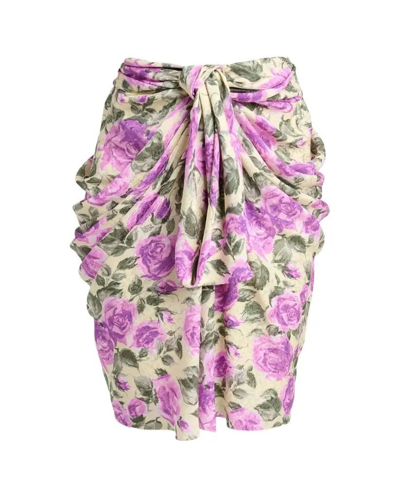 Chloe Floral Draped Silk Bow Skirt