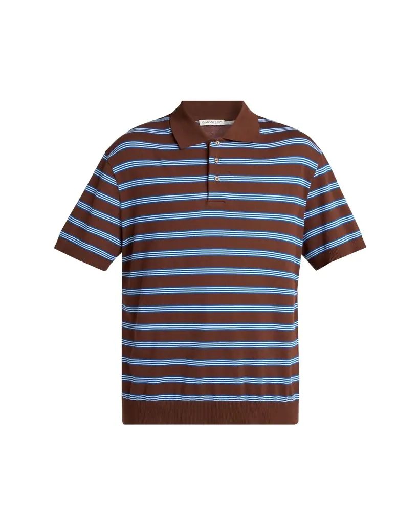 Moncler en's Cotton Knit Triple-Stripe Polo Shirt