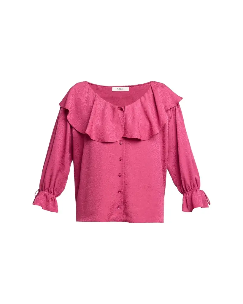 Chloe Ruffle Floral Silk Jacquard Button-Front Top