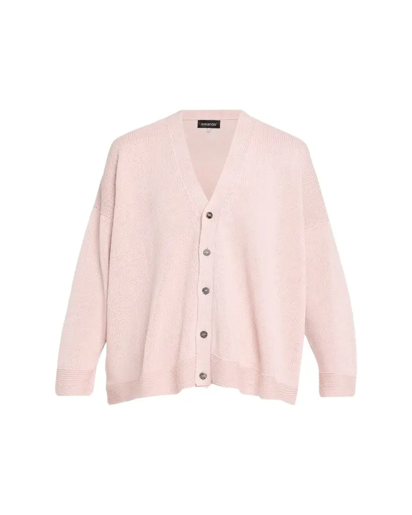 Eskandar Cotton Linen V-Neck Cardigan - Mid Length