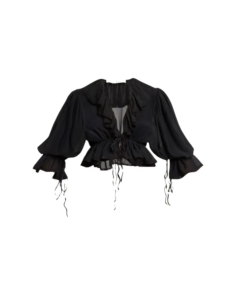Chloe Tie Ruffle Silk Crop Top