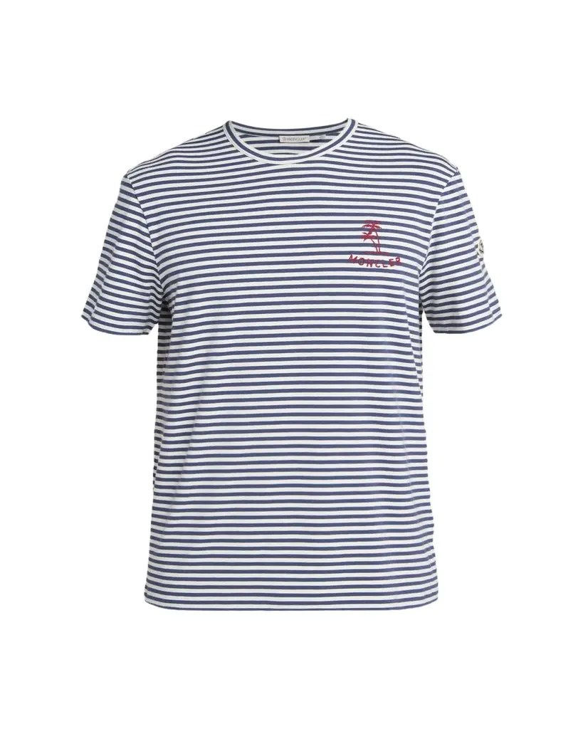 Moncler Men's Palm Logo Striped Short-Sleeve T-Shirt
