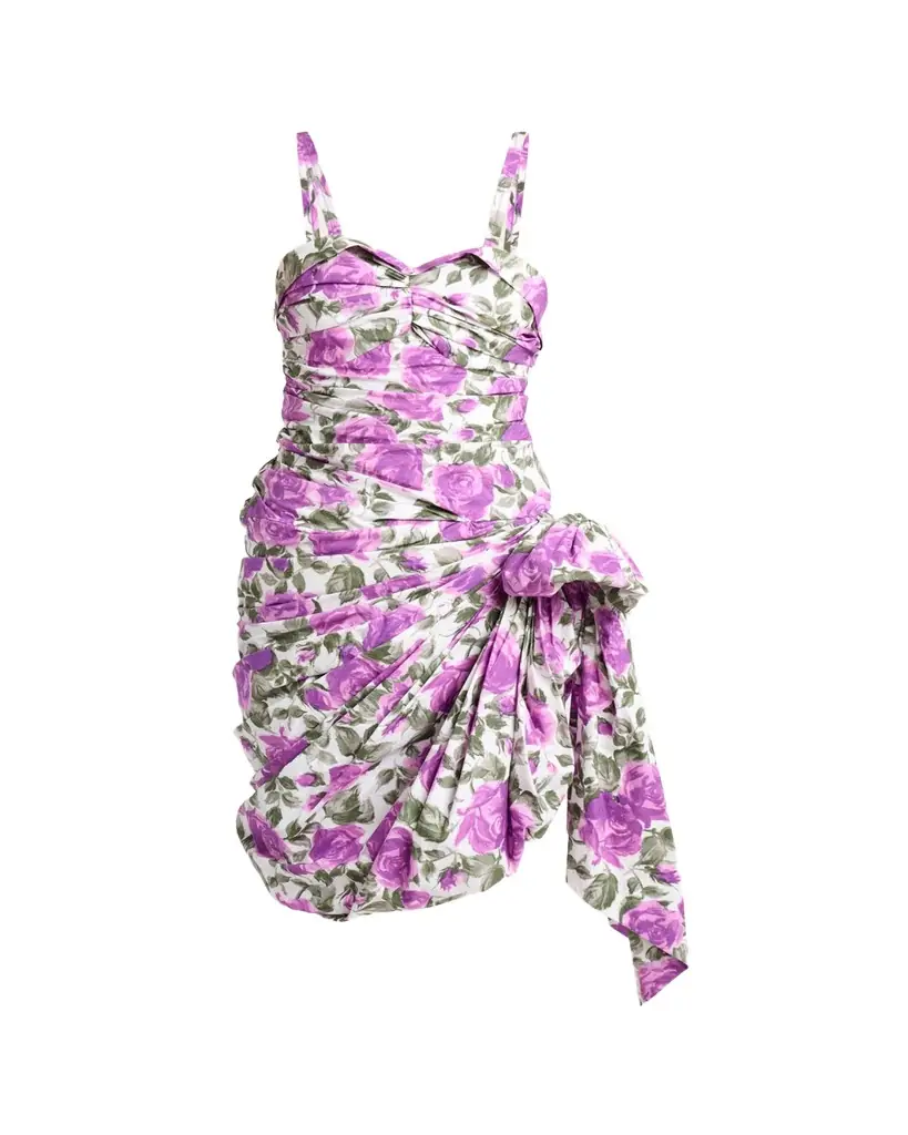 Chloe Sleeveless Ruched Floral Cotton Bow Dress