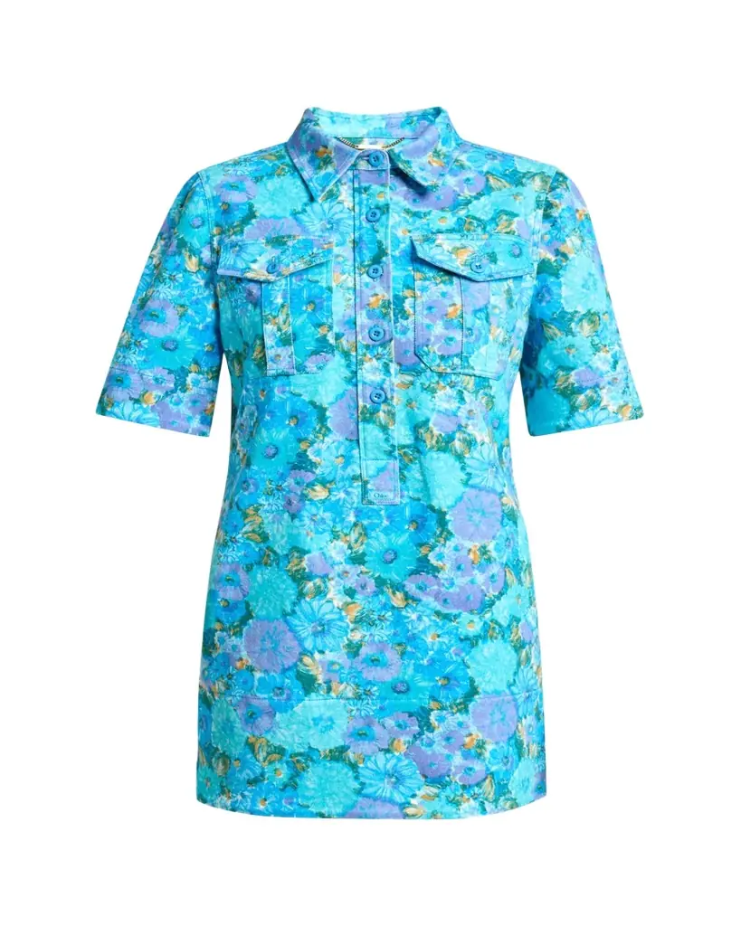 Chloe Floral Cotton Twill Short-Sleeve Mini Shirtdress