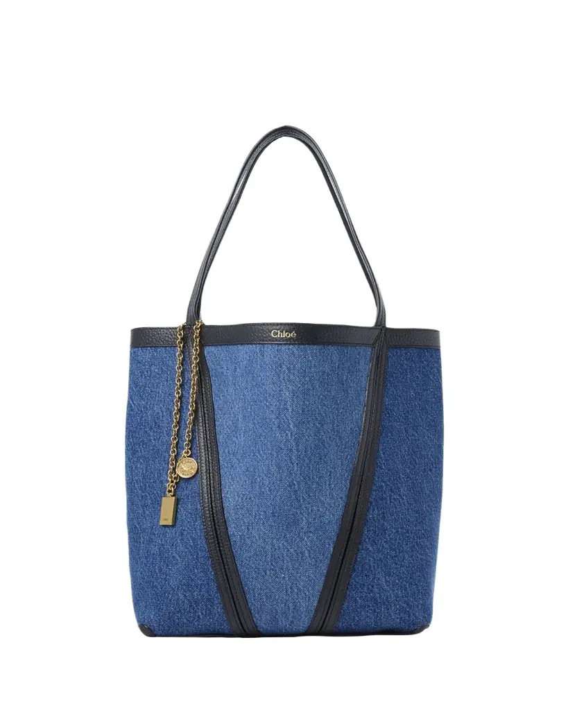 Chloe Spin Medium Tote Bag in Cotton Denim