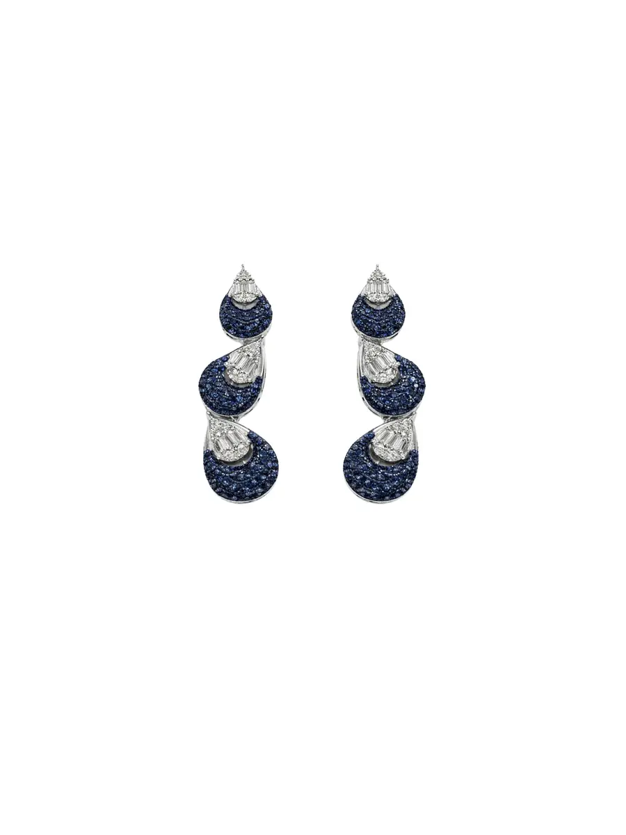 Wish Fine Jewelry 3.06ct Sapphire Diamond 14K Gold Earrings